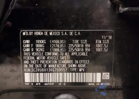 2019 Honda Hr-V Sport z USA, uszkodzony, nr VIN 3CZRU6H13KG709557